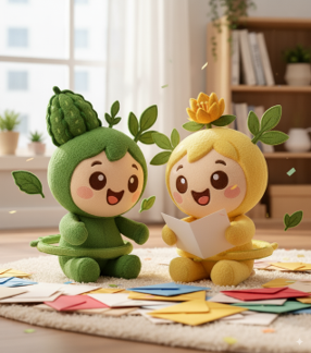 Pulse and Lumen sitting together reading thank-you letters